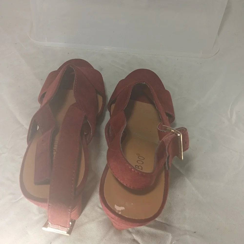 Bamboo Red Suede Platform Wedge Heels Buckle Ankle Strap Size‎ 8